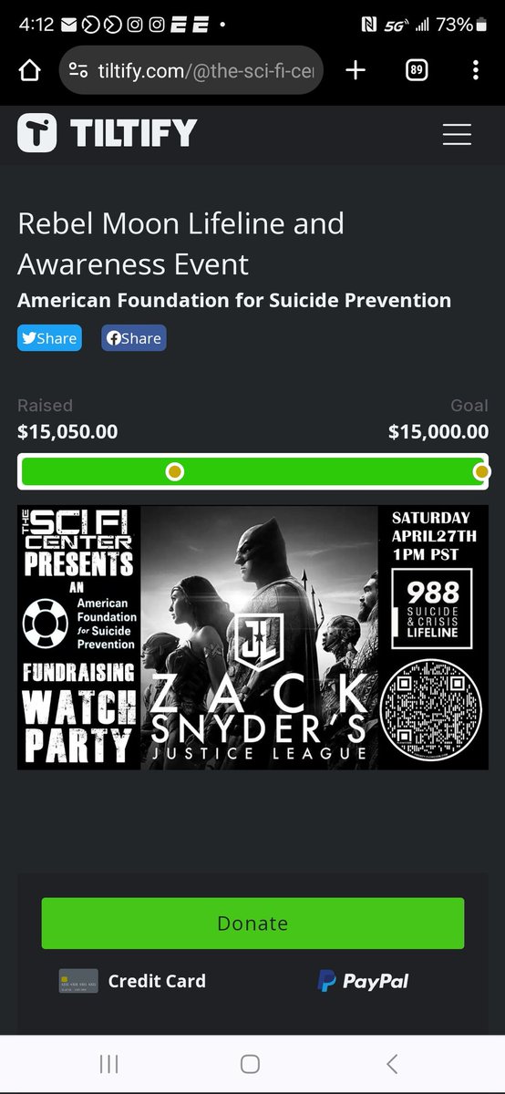 MISSION ACCOMPLISHED  $15,000 raised for @afspnational @AFSPNevada @ZackSnyder @snydercut #afsp #thescificenter #Superman #batman #aquaman #zacksnydersjusticeleague