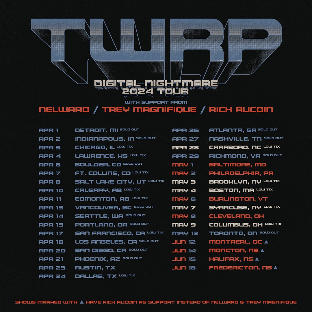 SOLD OUT tonight in Nashville, then onward to Carrboro! Our US leg is nearing the finish line, and a bunch of these shows are going to sell out! Get your tickets at tix.to/TWRP NOW! @bwecht @nelward64 @RealGoodTouring