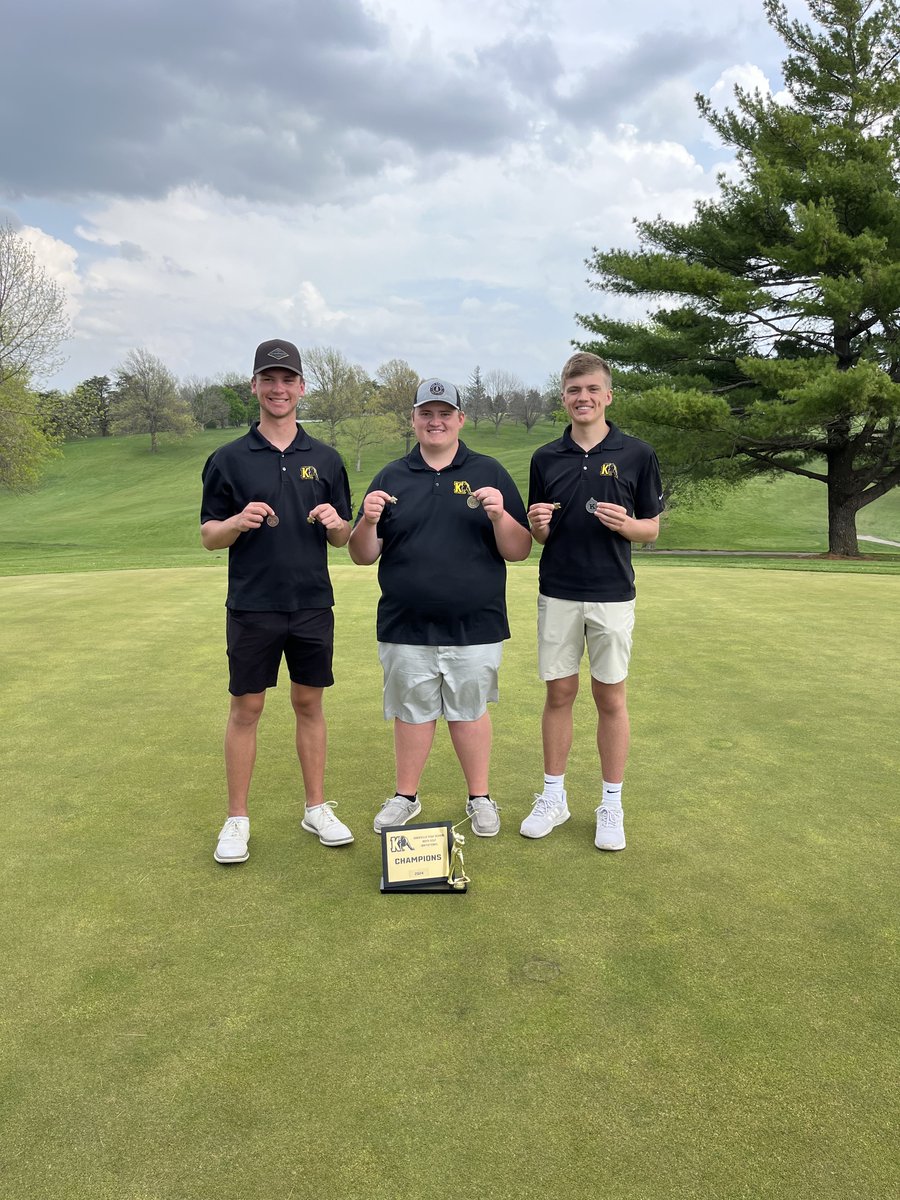 Boys win our own invite with a school record 4 over par 284.  Evan medalist at -3, Carson runner up at -2, and Noah in 3rd at +1.  Urban 78, Mikey and Brady each with 84.