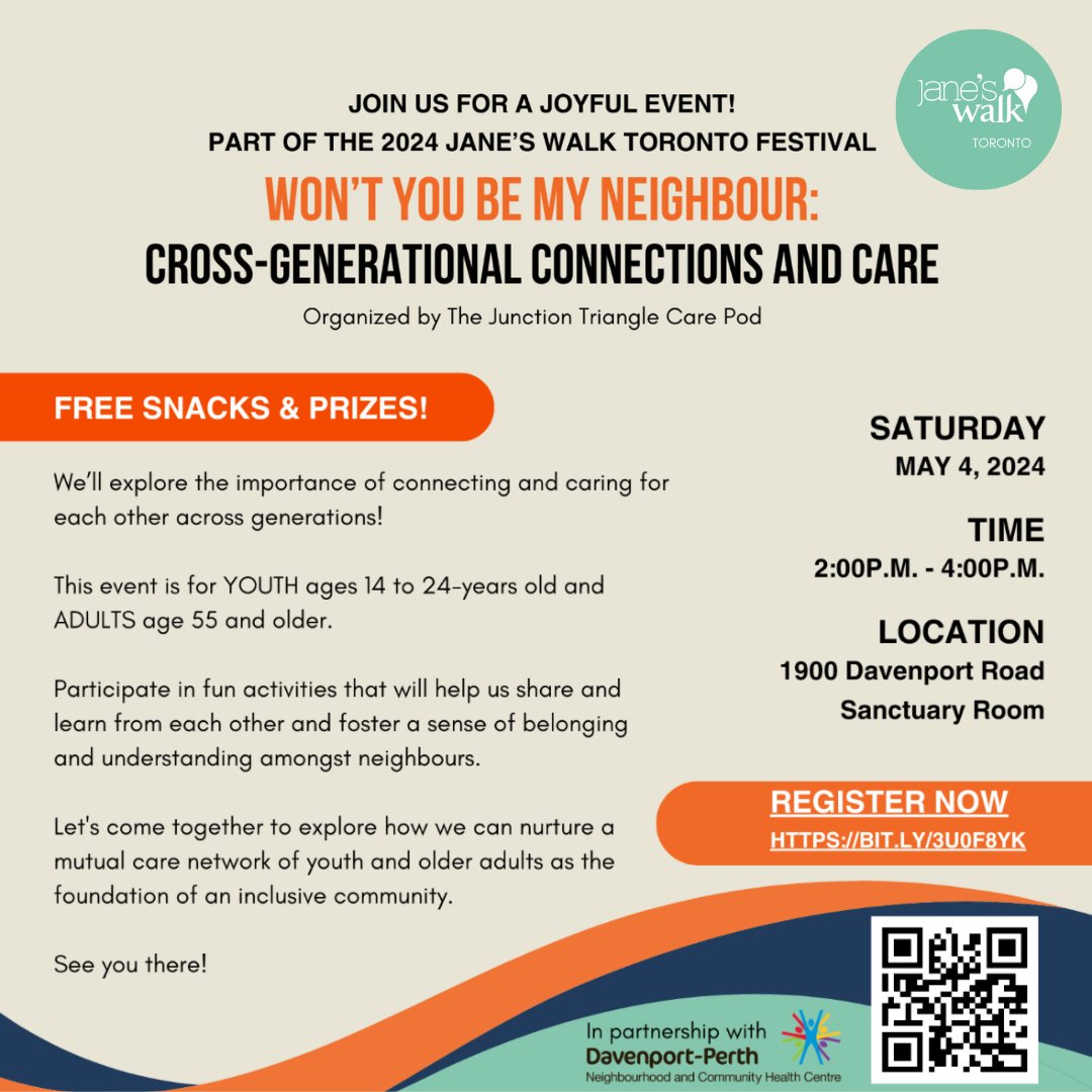 Join us May 4, 2-4pm for 'Won’t You Be My Neighbour?' 🎨 Organized with The Junction Triangle Care Pod &amp; @DPNCHC, we unite youth (14-24) &amp; adults (55+) for art &amp; connection 🤝 Earn high school volunteer hours &amp; deepen community ties!

👉 Sign-up now: eventbrite.com/e/wont-you-be-…