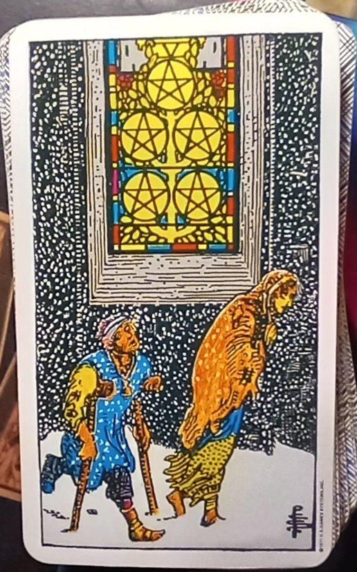 28/04/24 5 of #Pentacles Rider Waite #Tarot It's been a long, hard journey containing multiple #obstacles. You may have asked yourself over and over, ' When is this dark night of the soul going to end?' Although the timing is longer than expected, positive #change is coming.