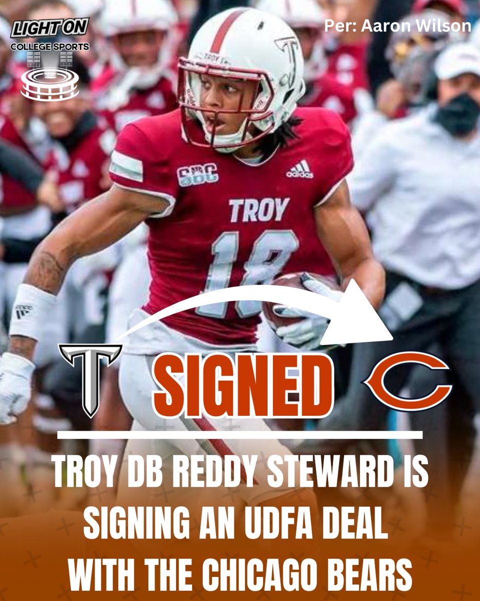 Troy DB Reddy Steward is signing an UDFA deal with the Chicago Bears, per @AaronWilson_NFL . ⚔️🔥 #OneTroy @ReddySteward @TroyTrojansFB