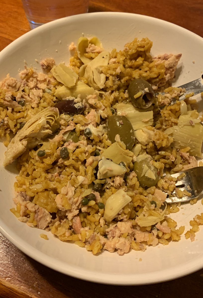 Sometimes I just throw everything I love into a bowl. Brown rice with turmeric, wild salmon, olives, capers, artichokes, would you eat this?