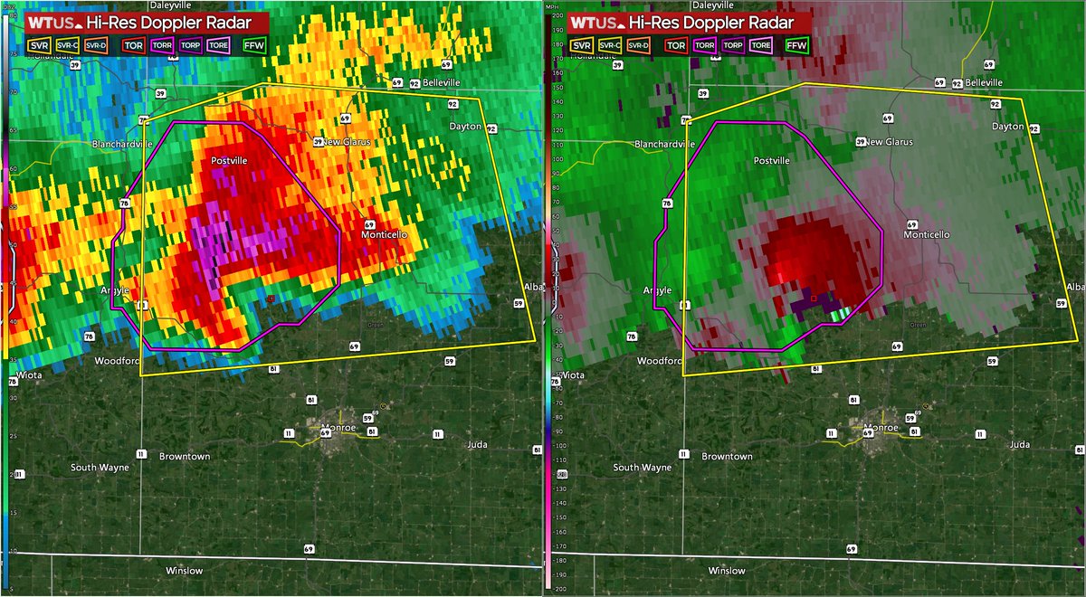 Watching an increasingly rotating supercell NW of Monroe, WI.

#wiwx
