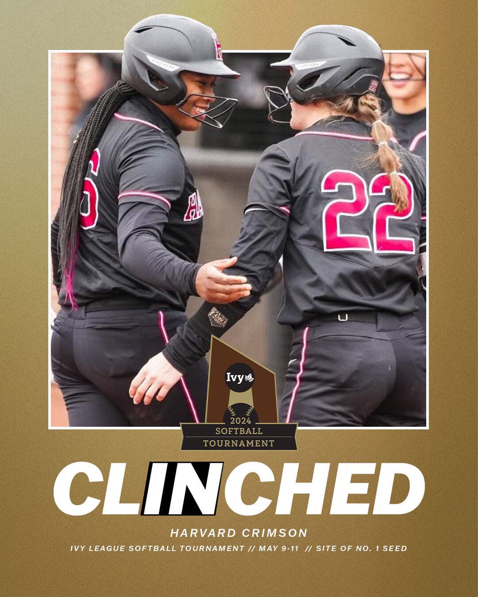 CRIMSON TO THE TOURNEY. Based on today’s results, @HarvardSB has clinched a spot in the upcoming Ivy League softball tournament which will be at the site of the No. 1 seed on May 9-11. 🌿🥎