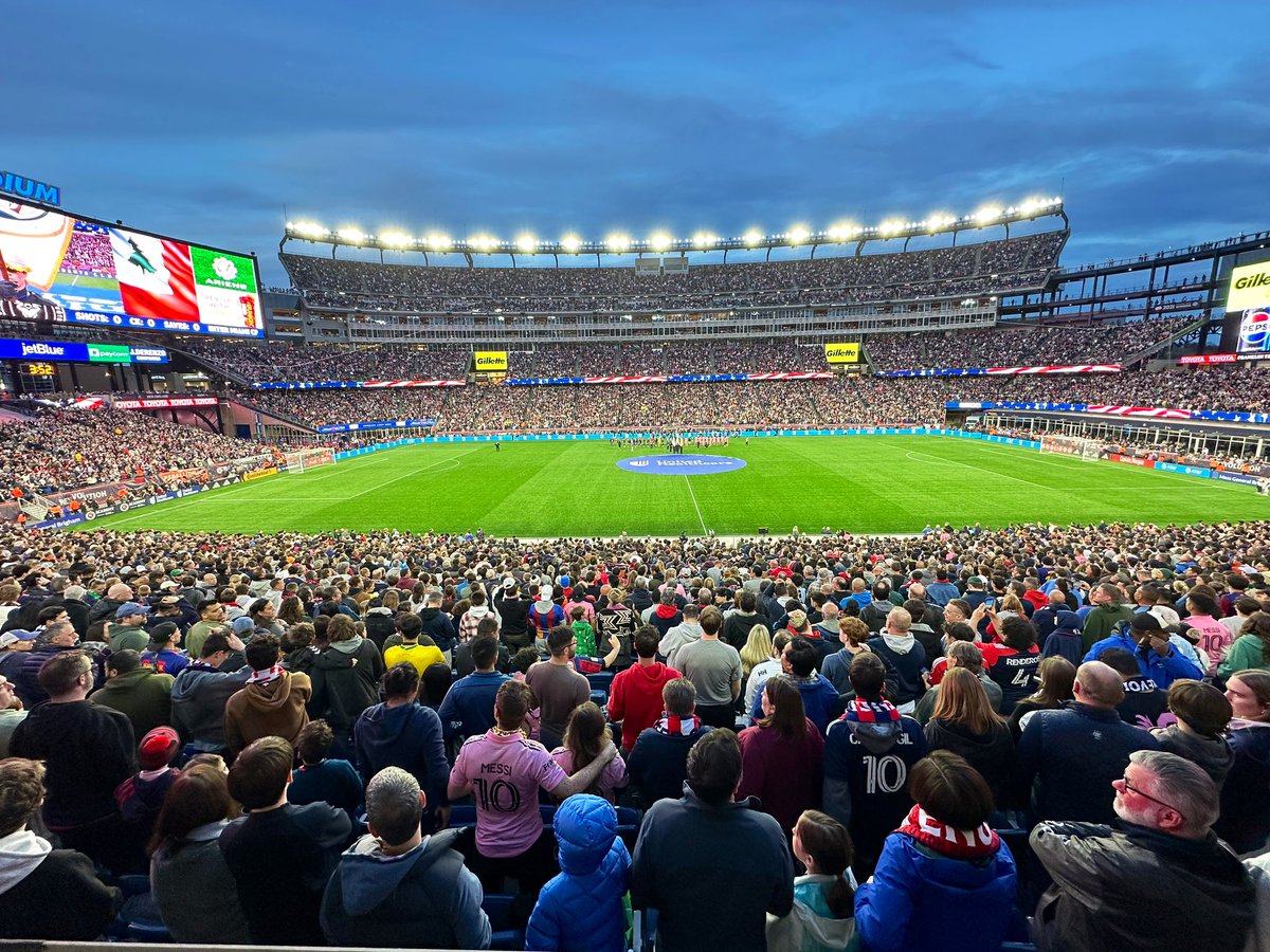 What an occasion tonight at Gillette Stadium as @NERevolution host @InterMiamiCF in front of what will be a record crowd of more than 65,000! Join @TaylorTwellman and me right now on #MLSSeasonPass on @AppleTV for #NEvMIA!