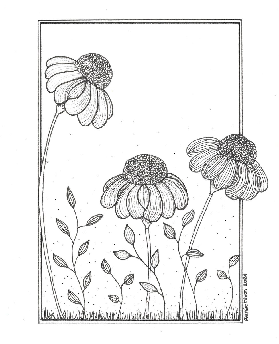 ✨️NEW ART ✨️
Daisy Design 

Drew this today on acrylic paper with every intent of painting it in. Should I paint it?? 🎨 

#MyArtWork #Art #Artist #Spring #Flowers #Floral #Bouquet #Daisies #DaisyDesign #RenéeDixonArt #LowVision #LowVisionArtist #VisuallyImpaired