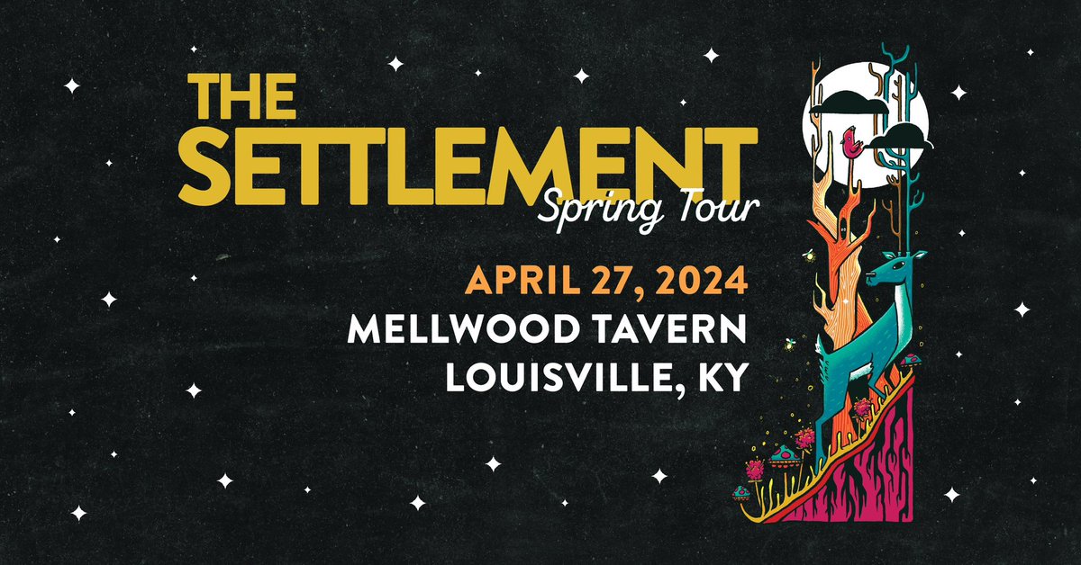 TONIGHT! 💃 

4/27 • Mellwood Tavern 

(Louisville, KY)

DOORS AT 8 | SHOW AT 9 | TWO SETS 

#thesettlement #springtour #watchfordeer #ky

📸 Shannie Snaps, LLC