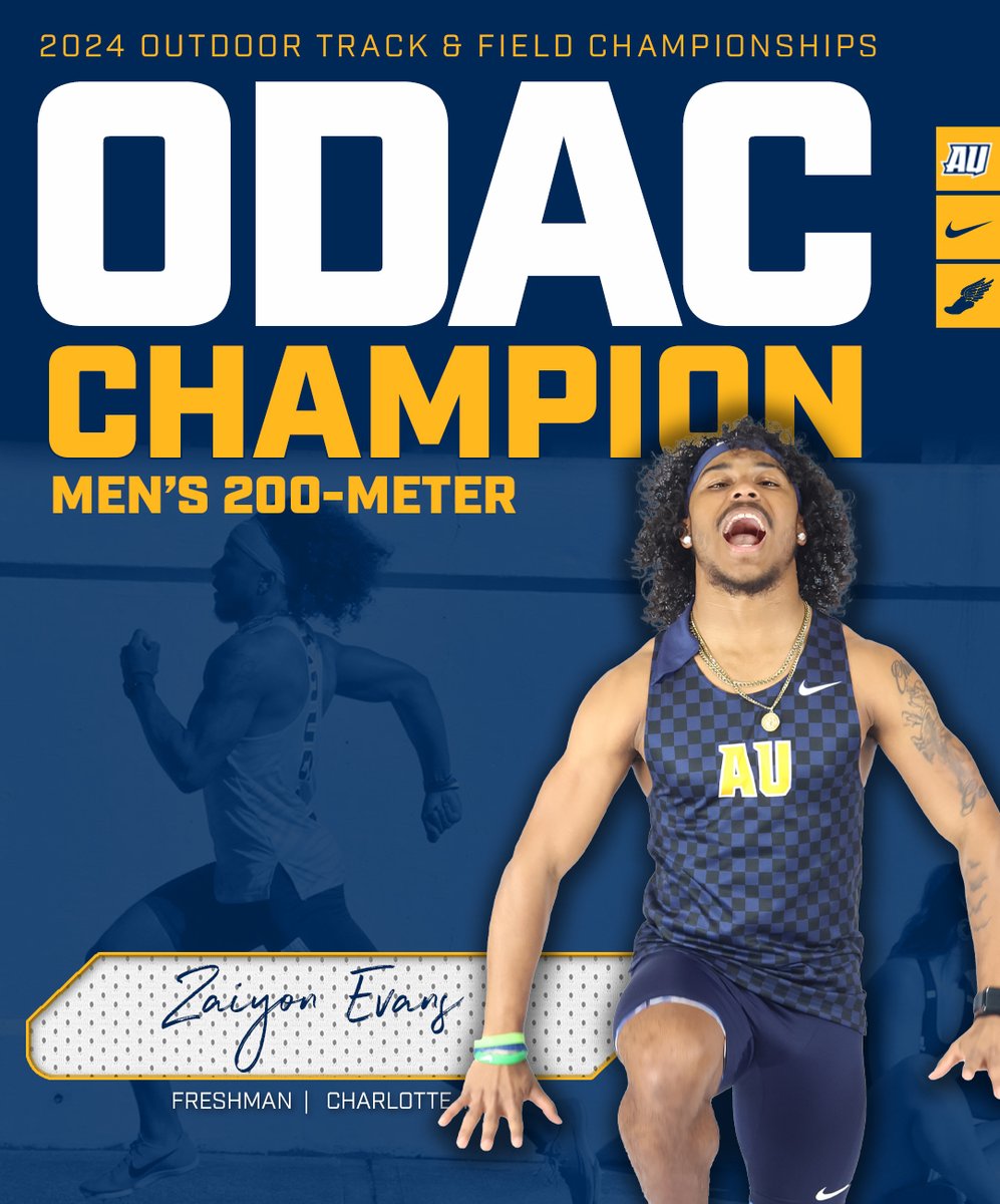 AverettUCougars's tweet photo. ANOTHER ODAC CHAMPION! 🥇 

@AverettXCTF's Zaiyon Evans won the men's 200-meter, and placed as the runner-up in the 100-meter.

#AllAverett #AverettFamily #ODAC https://t.co/TC5bfX8pyu