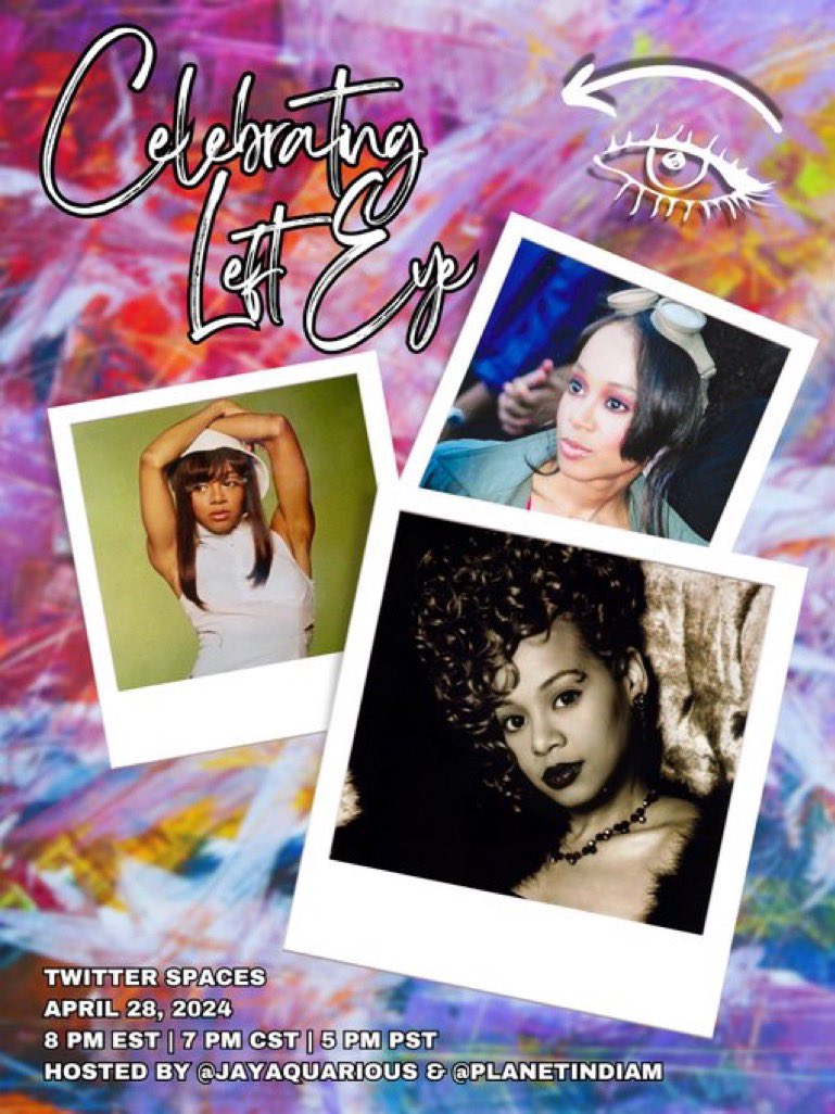 basquiatboombox's tweet photo. Don't miss out! Tomorrow at 8 PM/EST, @JayAquarious and I will be honoring the incredible life and legacy of Lisa "Left Eye" Lopes. Join us for this special event and celebrate the amazing contributions that she made to music and beyond! See you there! #LongLiveLeftEye https://t.co/M4OzwdqgEf