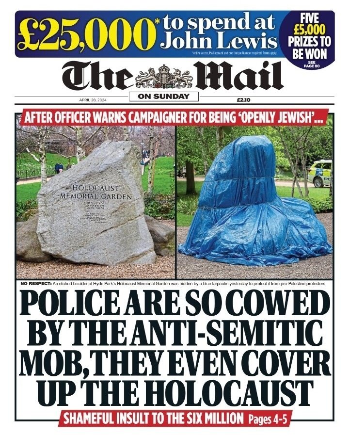 Can we deport dangerous extremists Jonathan Harmsworth & Paul Dacre? Like most Mail front pages, it's divisive misleading BULLSHIT: the decision to cover the memorial was taken by park authorities, not the police. The article even says it's a precaution taken for several events.