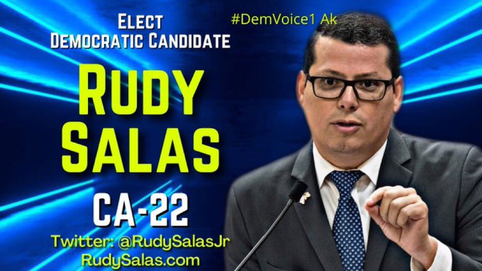 #DemVoice1 
#DemsUnited 
Rudy Salas is running to Flip #CA22 from Red to Blue. This race is on 🔥 

The path to winning the House majority and protect Women’s reproductive freedom, democracy, and our social safety nets is to elect @RudySalasCA. 

As a State legislator, Rudy has…