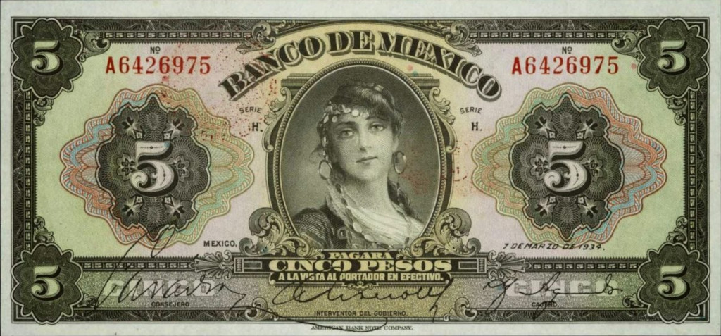 Mexico's first banknote was printed by a gypsy woman who is said to be lover of the director of the Bank of Mexico.