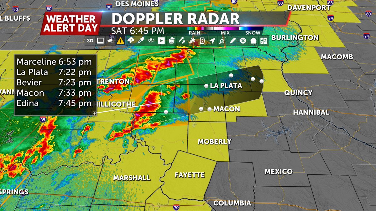 The severe thunderstorm warning has been extended into portions of northern Chariton county into Macon county. This is for 60 mph winds and hail stones up to 1' in diameter. Keep in mind that this storm has had a history of producing rotation. #midmowx #CoMo #JCMO