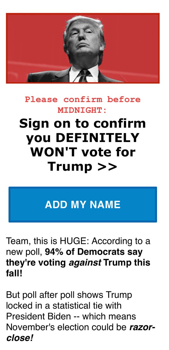 Instead of having a platform that will help the American public Dems keep sending out emails to scare folks into voting for them cuz you know -Trump is real bad BUT Biden is a real solid choice?