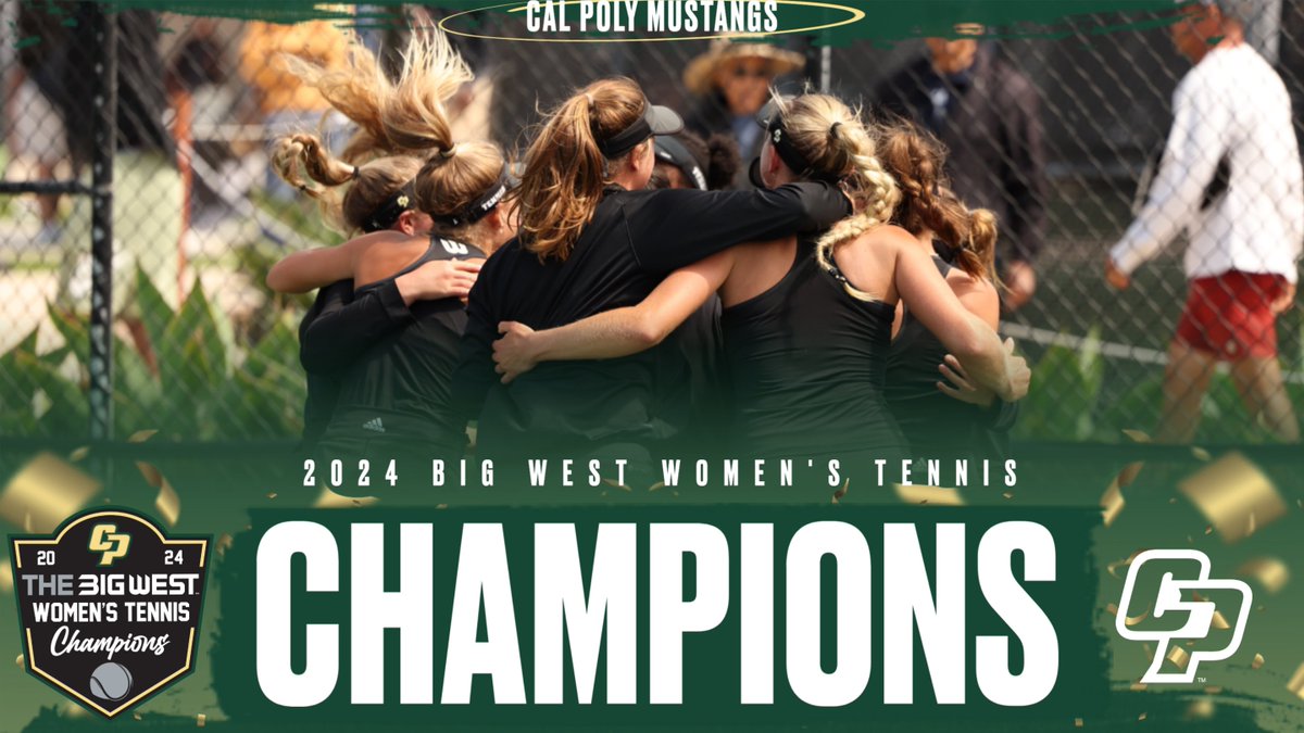 BigWestSports's tweet photo. MIGHTY MUSTANGS! 🏆🎾

@CalPolyWTennis defeats the Titans to claim the 2024 Big West Women’s Tennis Championship!

#OnlyTheBold x #RideHigh https://t.co/ReE7YpRHcm