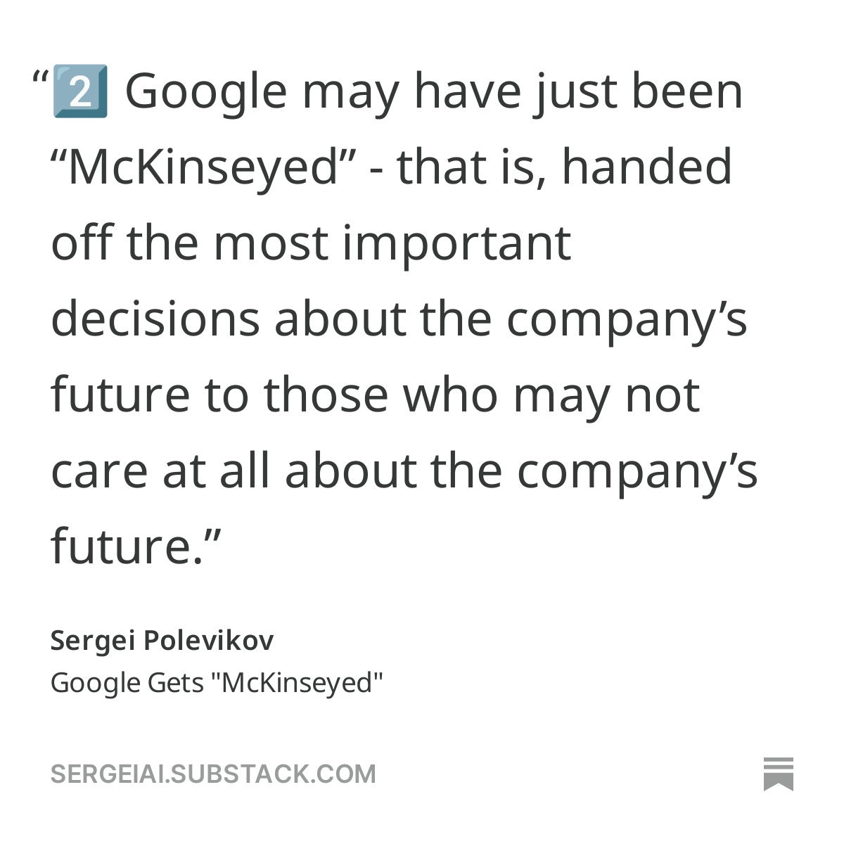 @Google lays off its entire #Python team. My thoughts: 1️⃣ Google's decision to lay off its talented workers may backfire, as their competitors will be happy to hire them. 2️⃣ #Google may have just been 'McKinseyed' - that is, handed off the most important decisions about the