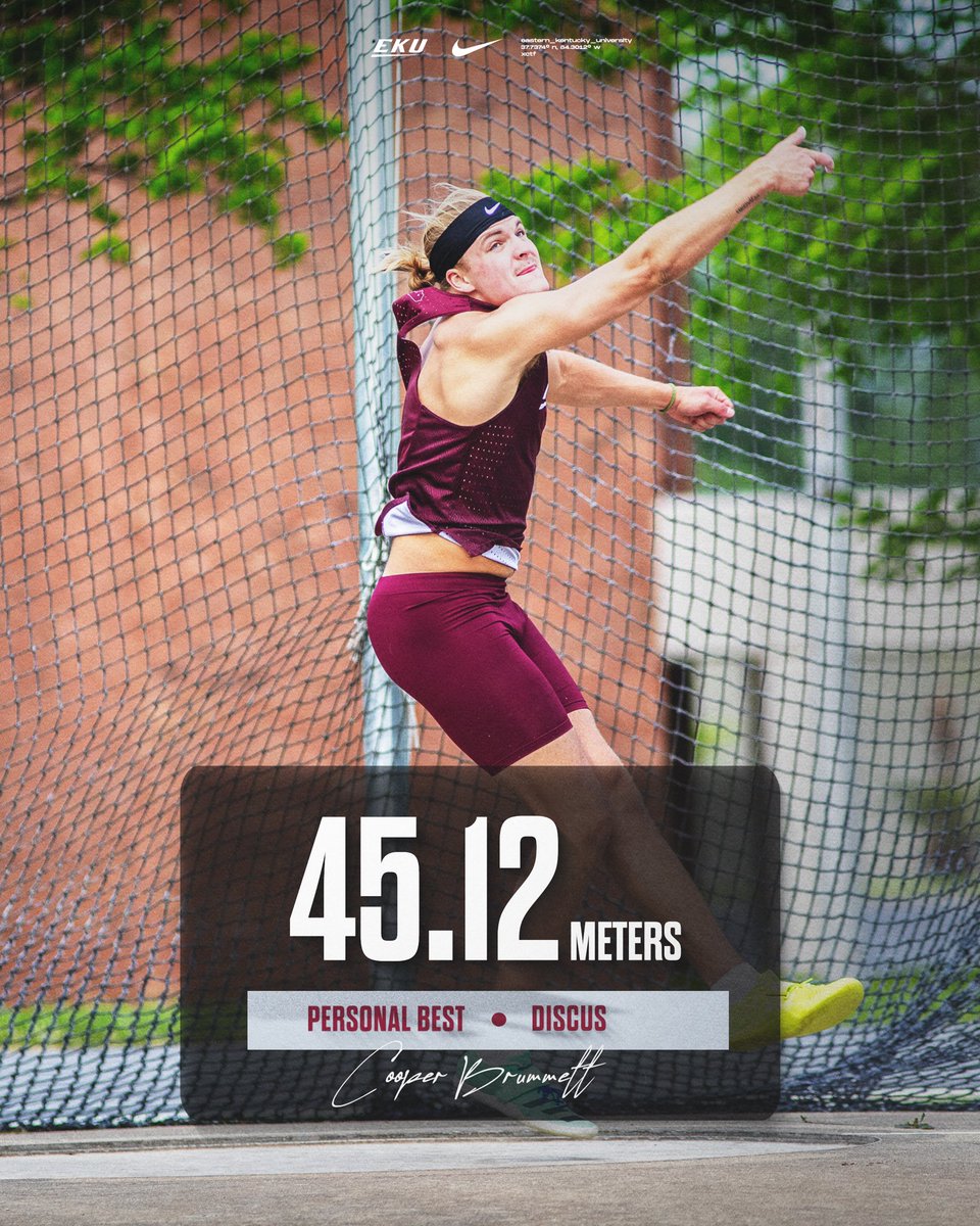 Cooper earns a PB! He finished third with a personal-best discus throw of 45.12m at the Rick Erdmann Twilight! 👏 #GoBigE