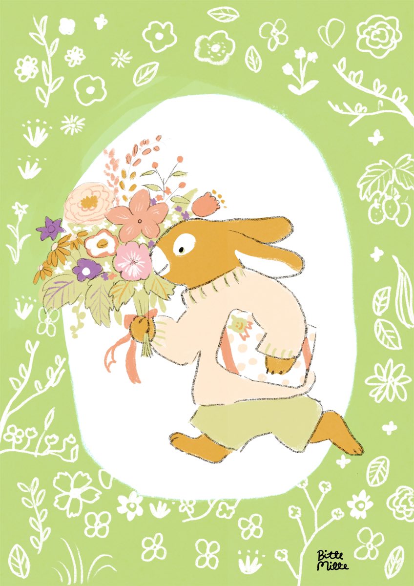 simple background hat holding standing flower bag english text  illustration images