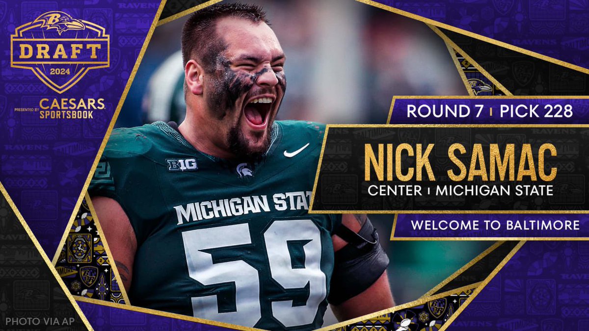 DetroitSpartans's tweet photo. And that's a wrap, people! 

Congratulations to Nick Samac, MSU Center who will be going to the @Ravens ! 

Special congrats to the @MSUSpartansMD on the draft pick. https://t.co/tzAGZ5qRkd