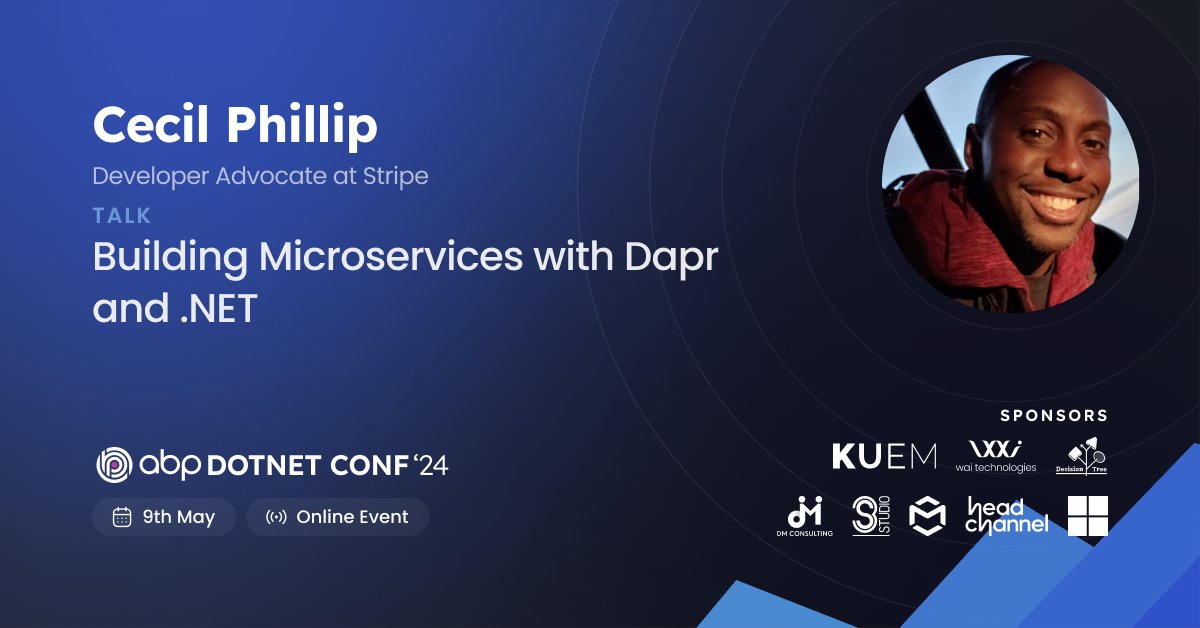 🗣️👏Thrilled to welcome Cecil @cecilphillip with us ONCE AGAIN at #abpconf24 bringing his #talk on 'Building #Microservices with Dapr and .NET'. Discover how #Dapr simplifies building distributed #applications across any cloud. #dotnet #CloudSolutions
abp.io/conference/2024