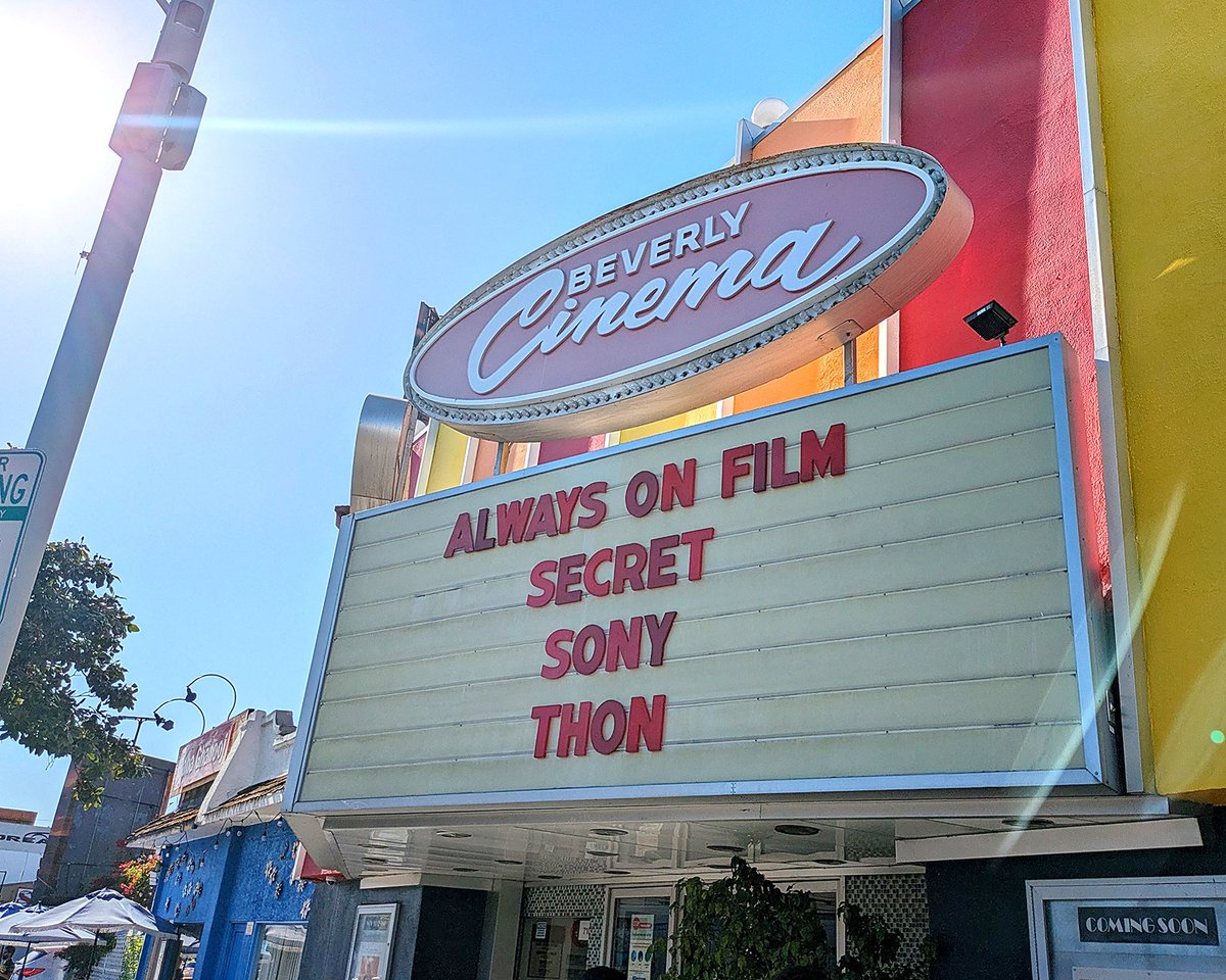 In line for tonight's secret marathon at @newbeverly. They're showing four Columbia Pictures movies from the 1980s, in 35mm, and we won't know the titles until they hit the screen.