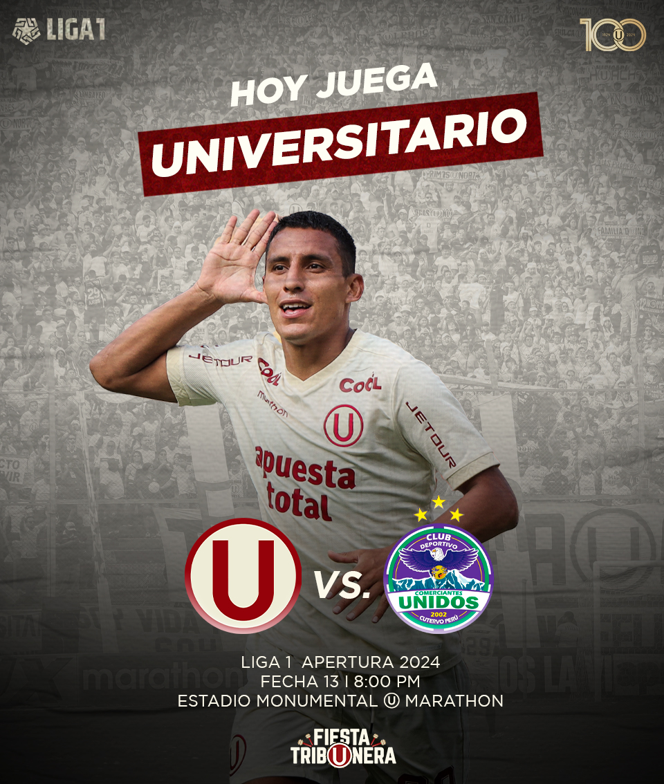FTribUnera's tweet image. ⚽️ ¡𝑯𝑶𝒀 𝑱𝑼𝑬𝑮𝑨 𝑼𝑵𝑰𝑽𝑬𝑹𝑺𝑰𝑻𝑨𝑹𝑰𝑶! ⚽️
📍   𝑼𝒏𝒊𝒗𝒆𝒓𝒔𝒊𝒕𝒂𝒓𝒊𝒐  🆚  @ClubCUoficial
🏆 @Liga1TeApuesto
⏰ 8:00 pm.
🏟  Estadio Monumental Ⓤ Marathon
🗣️&quot;𝑪𝒐𝒏 𝒍𝒂 Ⓤ 𝒉𝒂𝒔𝒕𝒂 𝒆𝒍 𝒇𝒊𝒏𝒂𝒍&quot;
🔝#YDaleU #UxCU