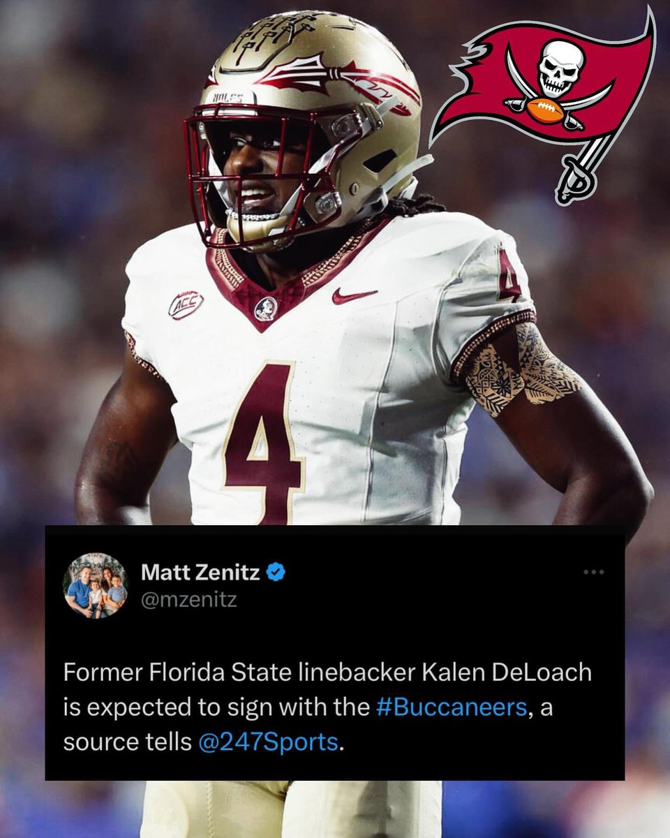 ICYMI: Former #FSU LB @KalenDeloach Is Signing With The Tampa Bay Buccaneers As A UDFA.🔥🍢 The Former 4🌟 Recruit Recorded 213 Total Tackles, 11 Sacks, 2 Interceptions, 2 Forced Fumbles, And A Fumble Recovery. (📸: PFF) #GoNoles #OneTribe #ProNoles #KeepCLIMBing