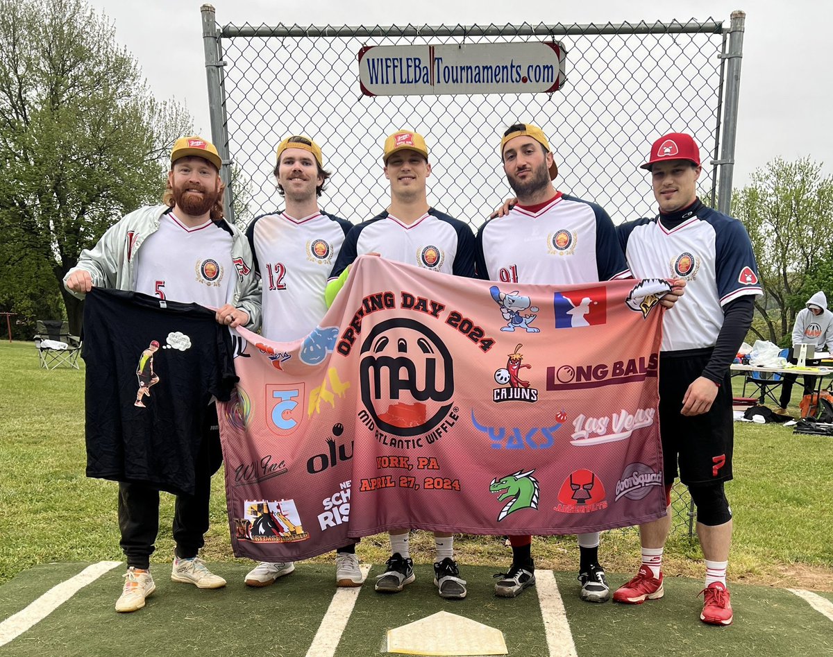 Congratulations to @mawjuggz on winning the 8th Annual MAW Opening Day Tournament! The Juggs rode the arms of Brian DiNapoli and Ryan McElrath to rattle off 6 straight wins after dropping their opener to the Blueballs. The Juggs beat ERL 1-0 in the finals.