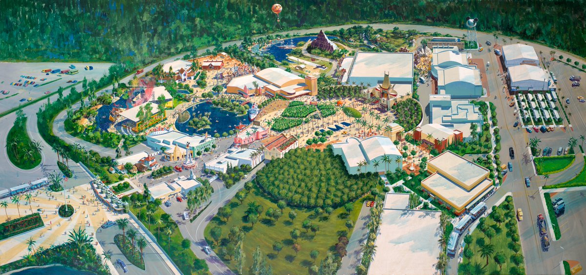 Collin Campbell's 1986 aerial view of the 'Disney•MGM Studio Tour' features many of the park's icons as they appeared at its 1989 opening including the world's largest 'Hidden Mickey' and several intriguing locations that were left on the WDI cutting room floor.  
#Studios35