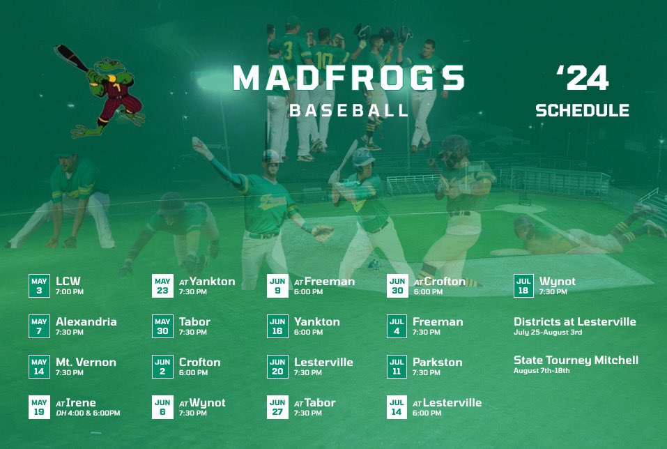 MennoMadFrogs's tweet image. 2024 schedule! It is always subject to change, so follow us for updates!

#GOFROGSGO