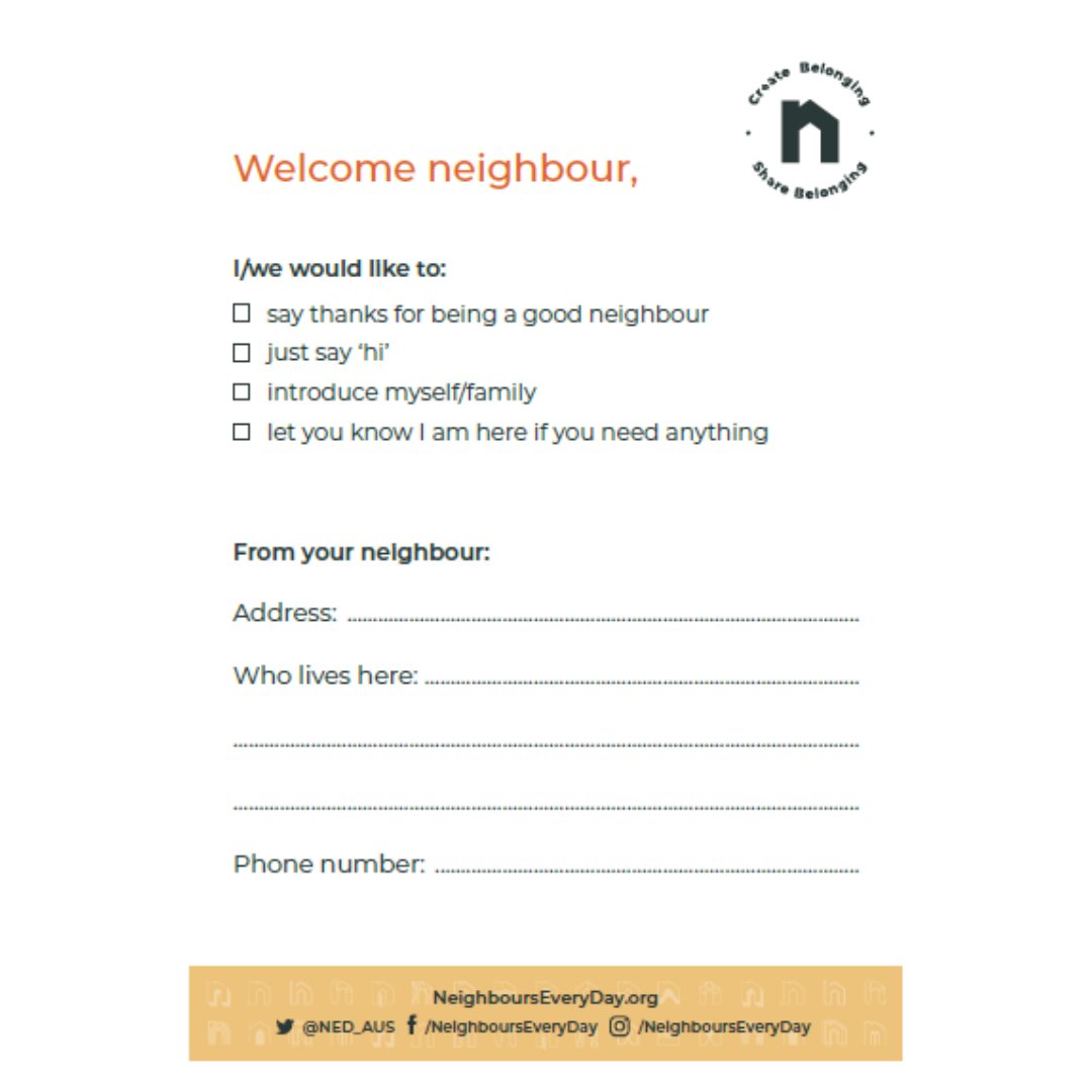 New FREE NED Welcome Cards! 
"Welcome" in 20 languages, a friendly way to connect with your neighbours. 
Download, print, share - a small gesture for big community impact.
#ShareBelonging  
neighbourseveryday.org/resources/down…