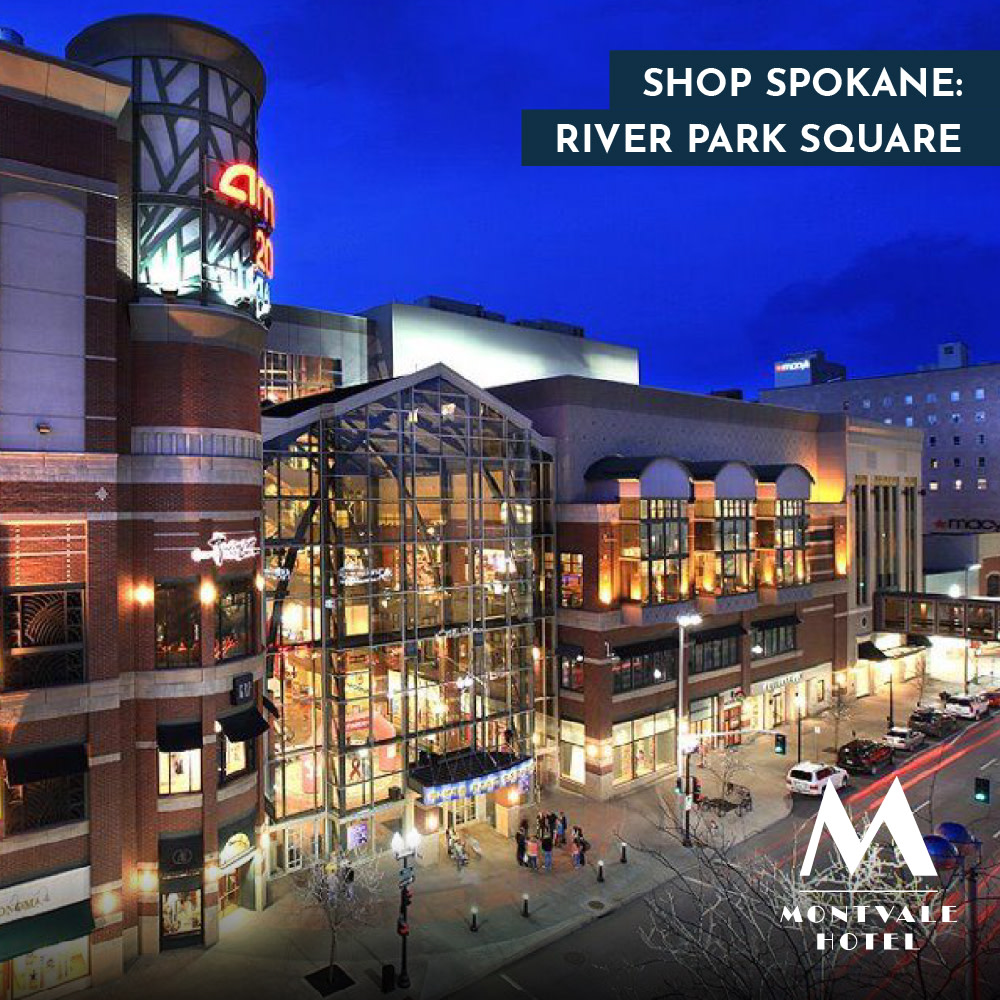 Hoping to fit some shopping into your Spokane trip? Check out River Park Square! There's something for everyone, from a LEGO Store to Urban Outfitters, only an 8 min. walk from Montvale Hotel! #montvalespokane #explorespokane #thingstodoinspokane #downtownspokane #stayspokane
