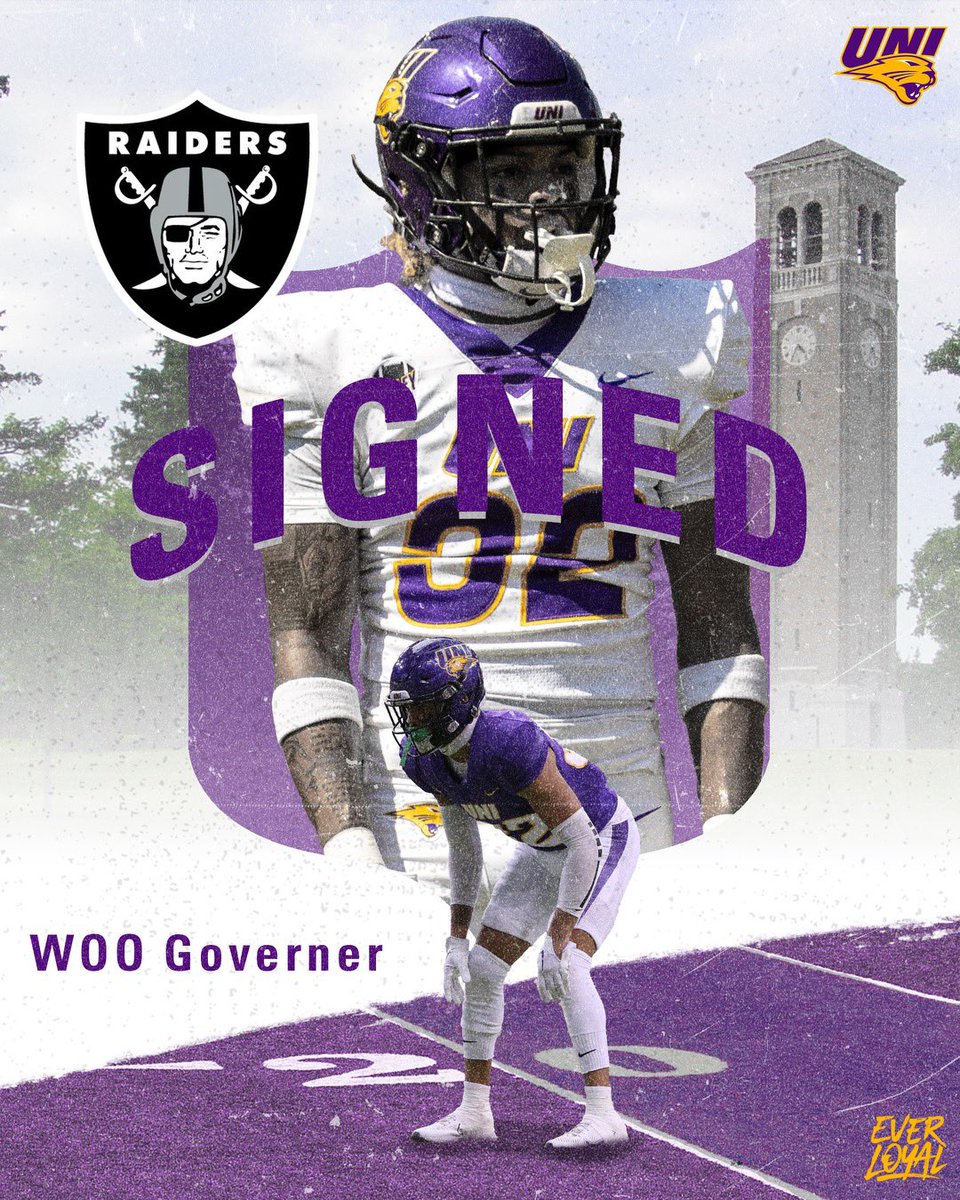 Congrats to @UNIFootball Woo Governor for being signed as a free agent to the @Raiders Past Panthers creating opportunity for Present Panthers