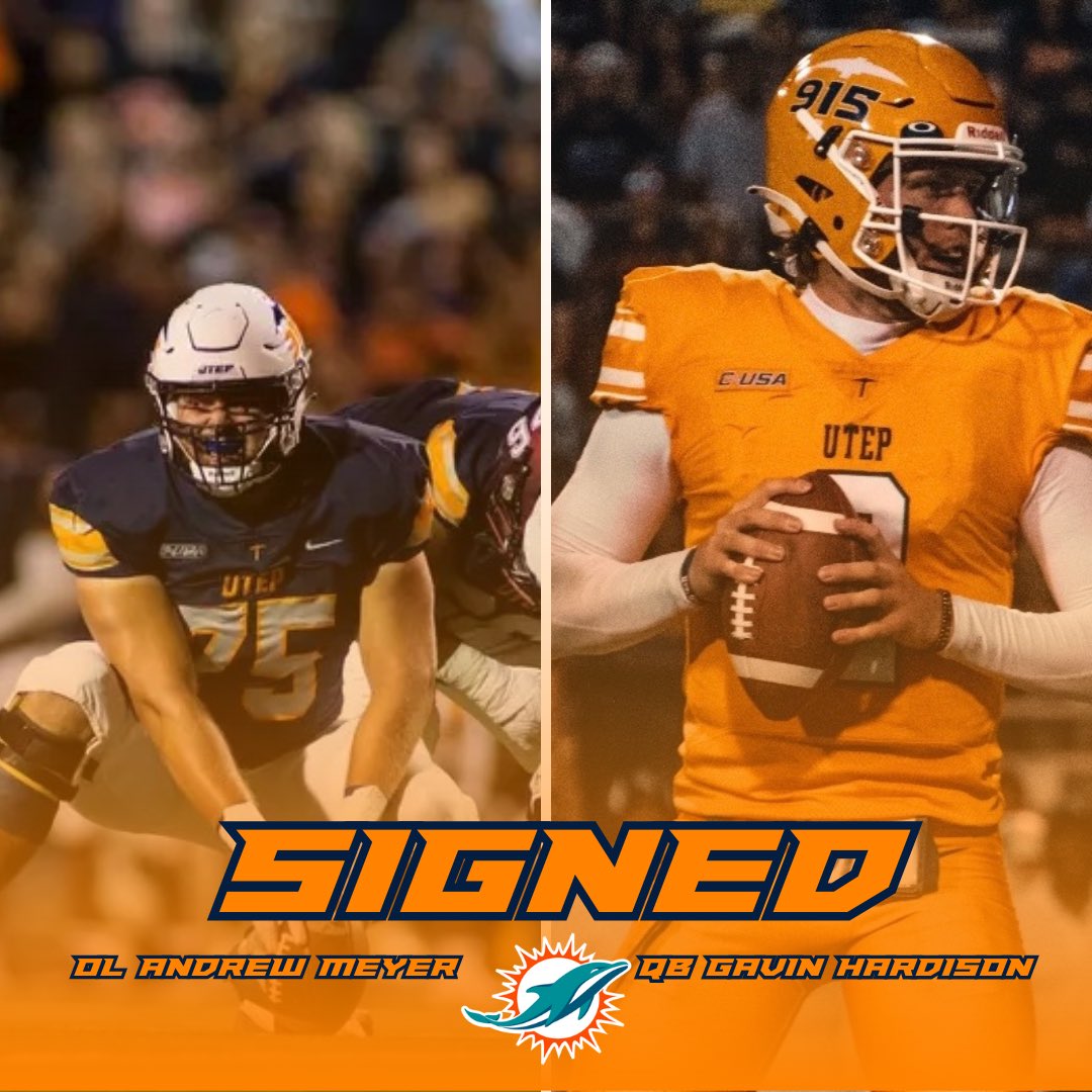 Both QB Gavin Hardison and OL Andrew Meyer are signing with the Miami Dolphins as UDFA’s.

The former Miners each played huge roles for UTEP the past few years. #MinerTalk