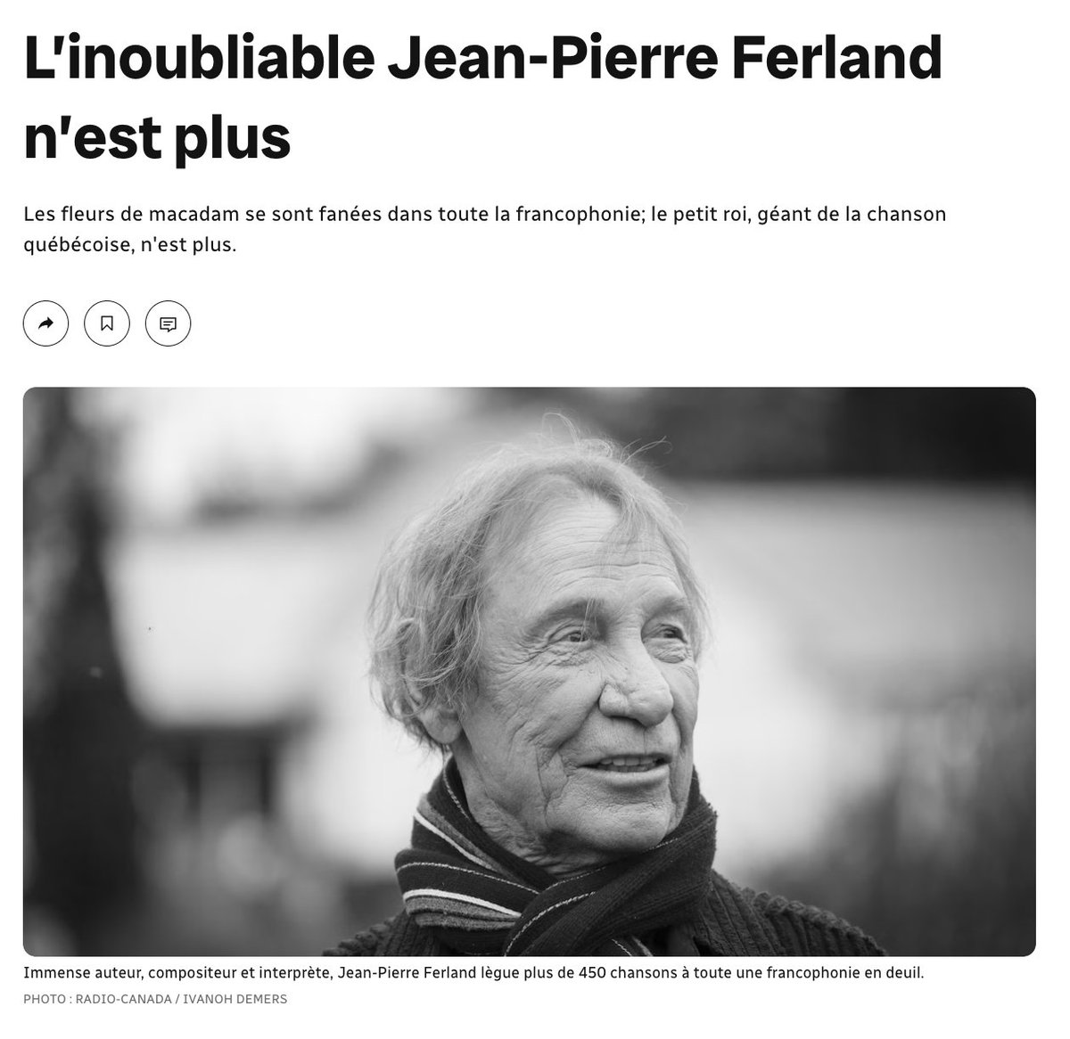 Nous apprenons le décès de Jean-Pierre Ferland, un véritable géant, une légende de la musique québécoise. Ses chansons resteront gravées dans notre mémoire collective. Nous serons nombreux à les fredonner pour encore longtemps. À travers une longue carrière marquée de succès,…