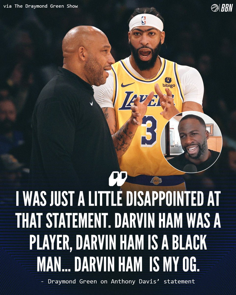 Draymond Green said he was disappointed with AD's recent statement to Darvin Ham because: ✅ Darvin Ham was a former player ✅ Darvin Ham is a black man ✅ Darvin Ham is his OG (From Saginaw, Michigan) Thoughts? 😳