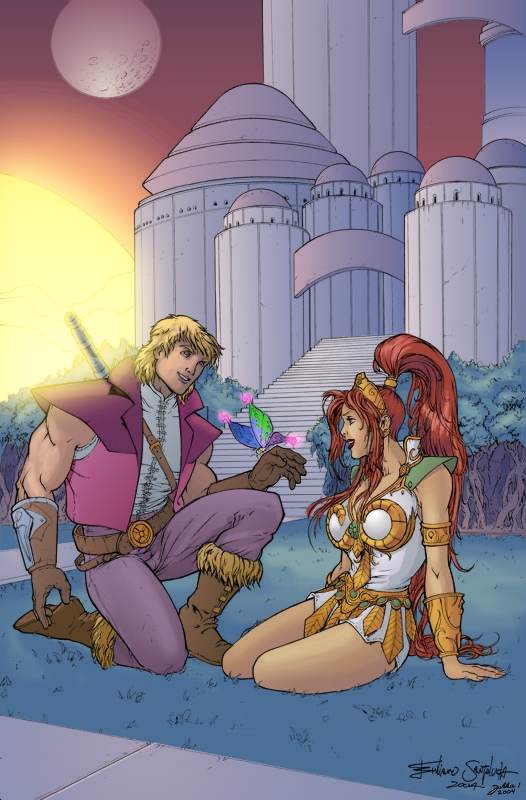 How about a few blasts from the past? This art comes from Emiliano Santalucia during his time as an artist for the 200x comics from MVCreations helped by Val Staples!
It's always fun to see Adam and Teela together.