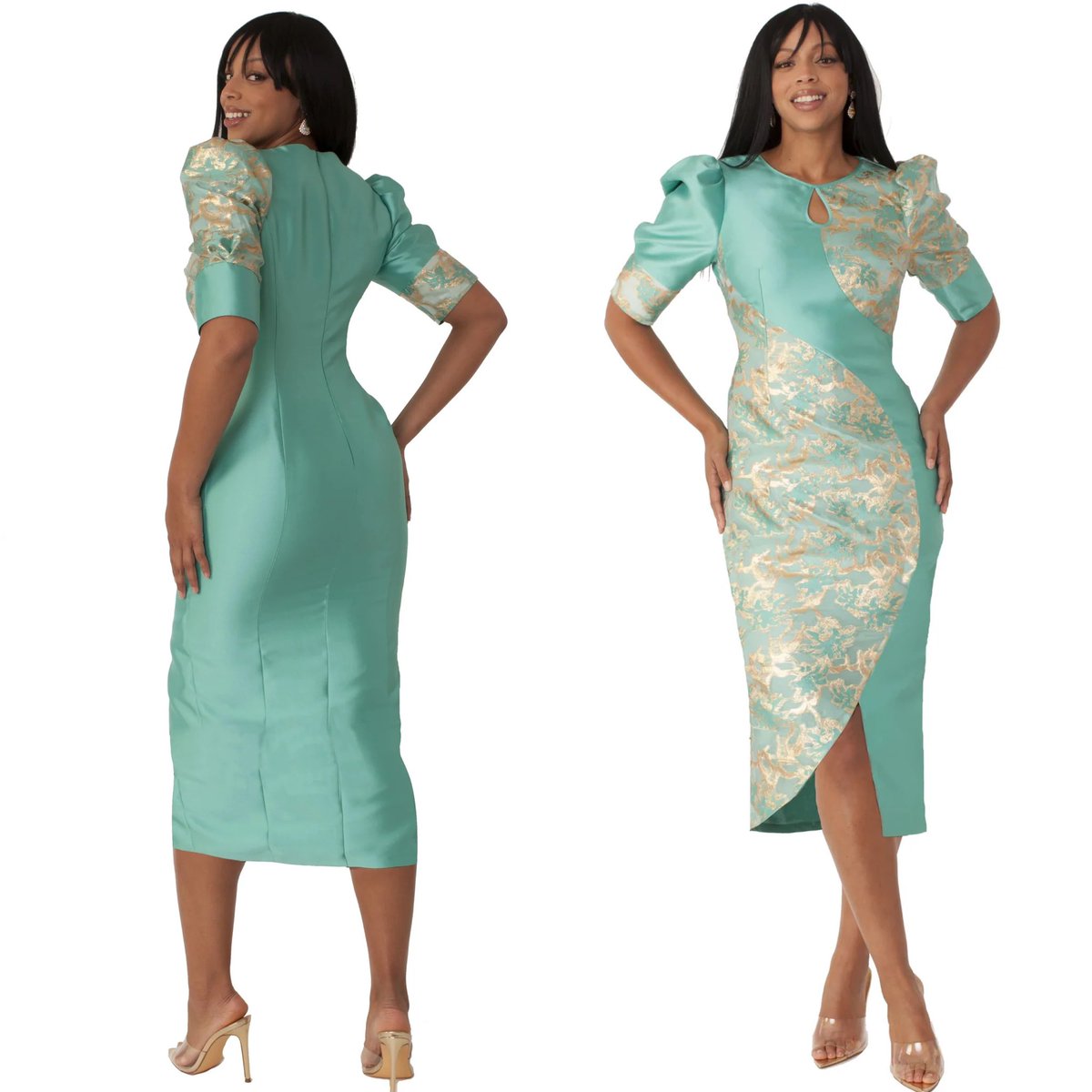 Chancele 9748 Aqua Green Brocade Puff Sleeve Dress 
divasdenfashion.com/products/chanc… 

#DivasDenFashion #COGIC #aquadress #mididress #brocadedress #printdress #puffsleeves #greendress #blackbusiness #weddingfashion #funeralfashion #churchfashions #PlusFashion #fullfigured #curvygirlsrock