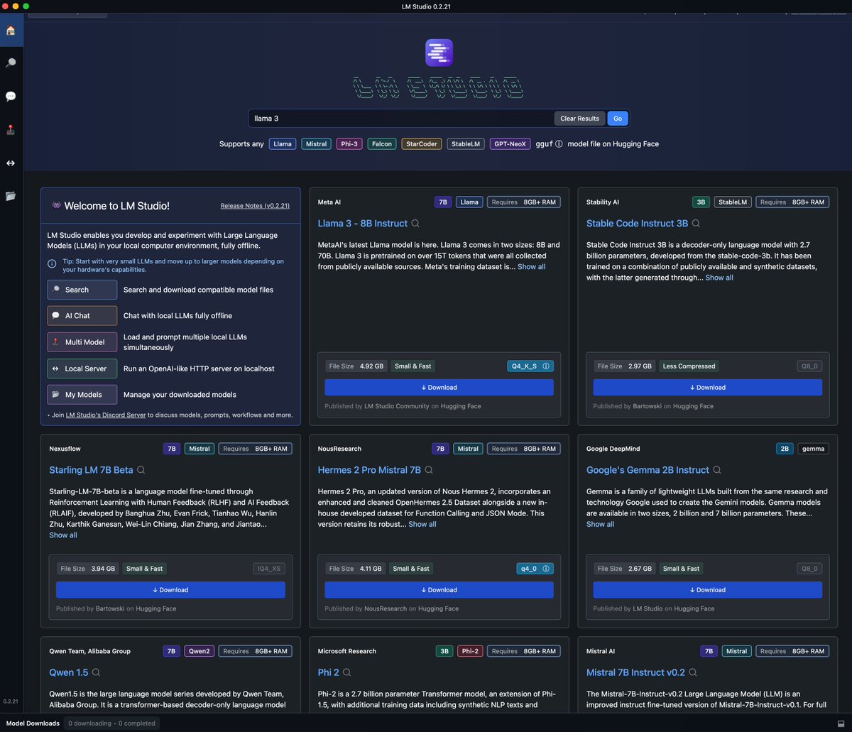 Well this is sick AF. @LMStudioAI, explore, download, and run models locally. My mind is thoroughly blown 🤯🤯🤯🤯