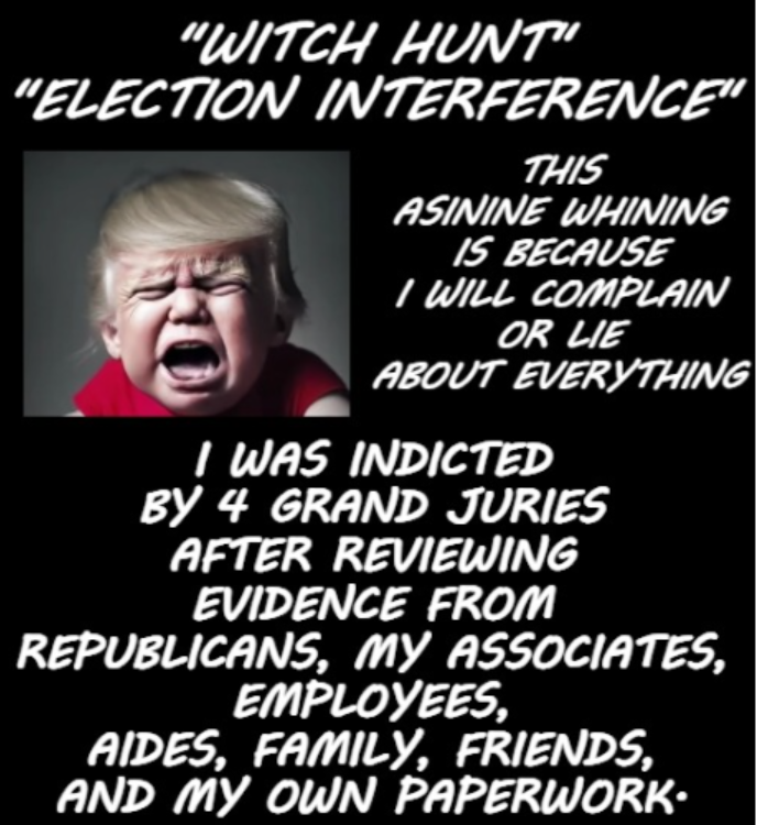 @TrumpDailyPosts 4 grand juries indicted you for actual crimes.
Posting asinine crazy shows your desperation.
It will be a relief when you are in prison.
#TrumpIsNotFitToBePresident 
#TrumpIsATraitorAndCriminal