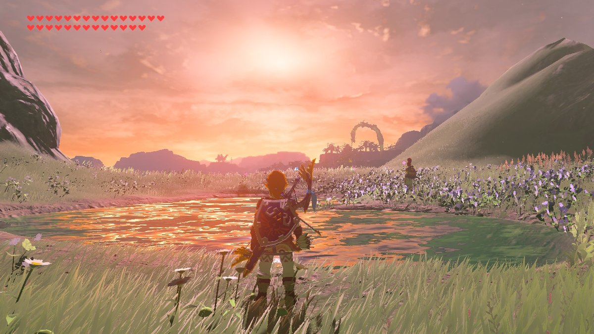 Wow the sunset from the lovers pond looks beautiful🤩✨ #BreathoftheWild