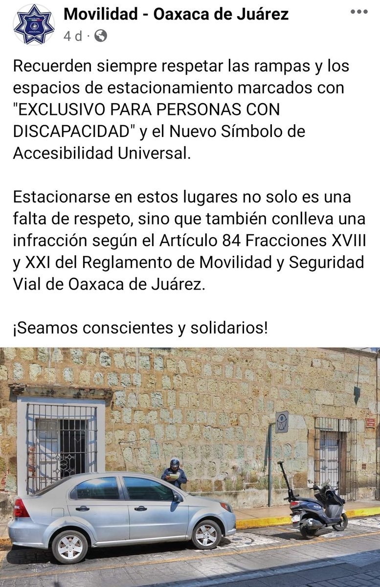 Otra más del departamento de Movilidad del <a href="/MunicipioOaxaca/">Municipio de Oaxaca de Juárez</a> , en las redes muy rectos aplicando el reglamento a quien invade 👉🏼♿, en la realidad 👇🏼, así los espacios ♿...llenos de 🏍️🛵🏍️🛵🏍️.