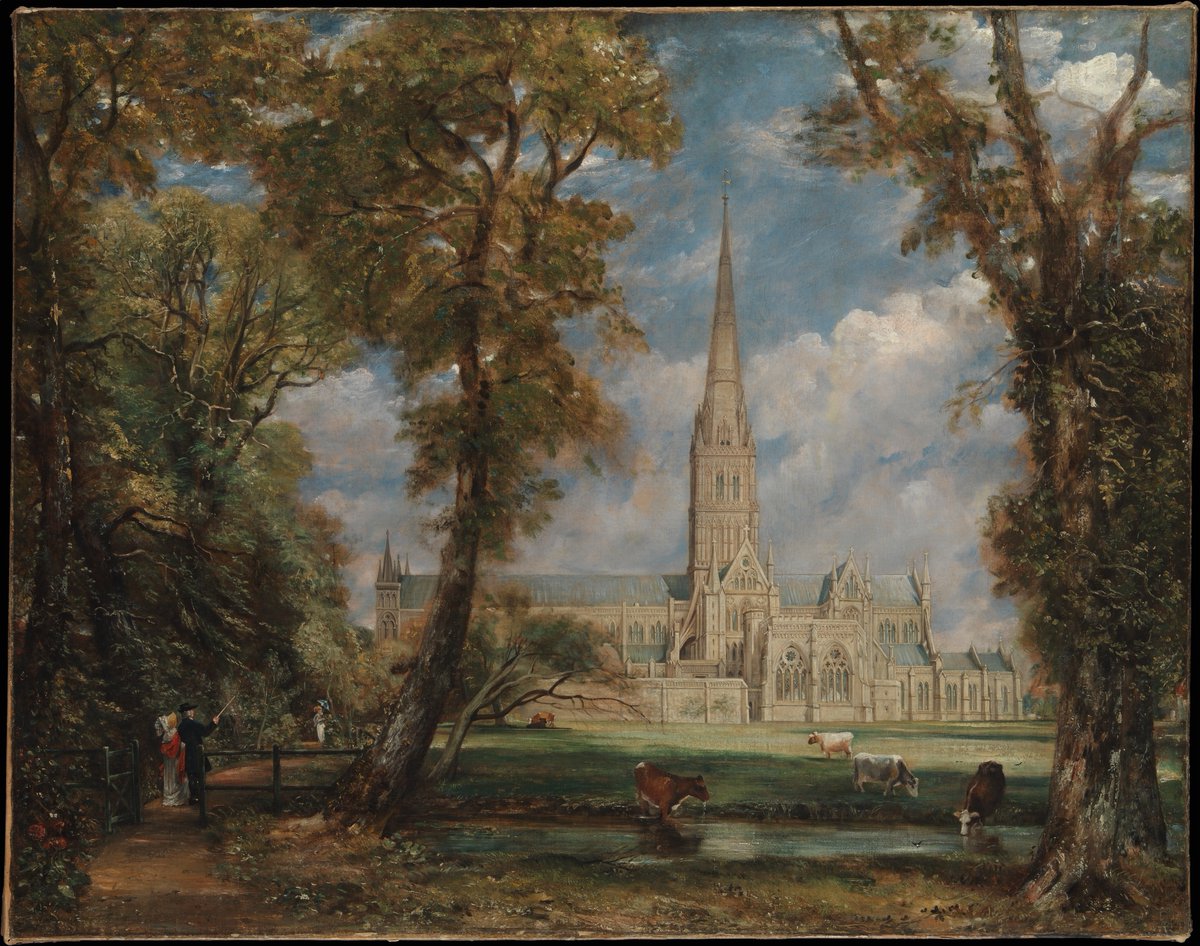 Famous Painting here linda-howes.pixels.com/featured/salis… #SalisburyCathedral #BishopsGrounds #BritishArt #Cathedral #cows #water #JohnConstable #pastoral #landscapePainting