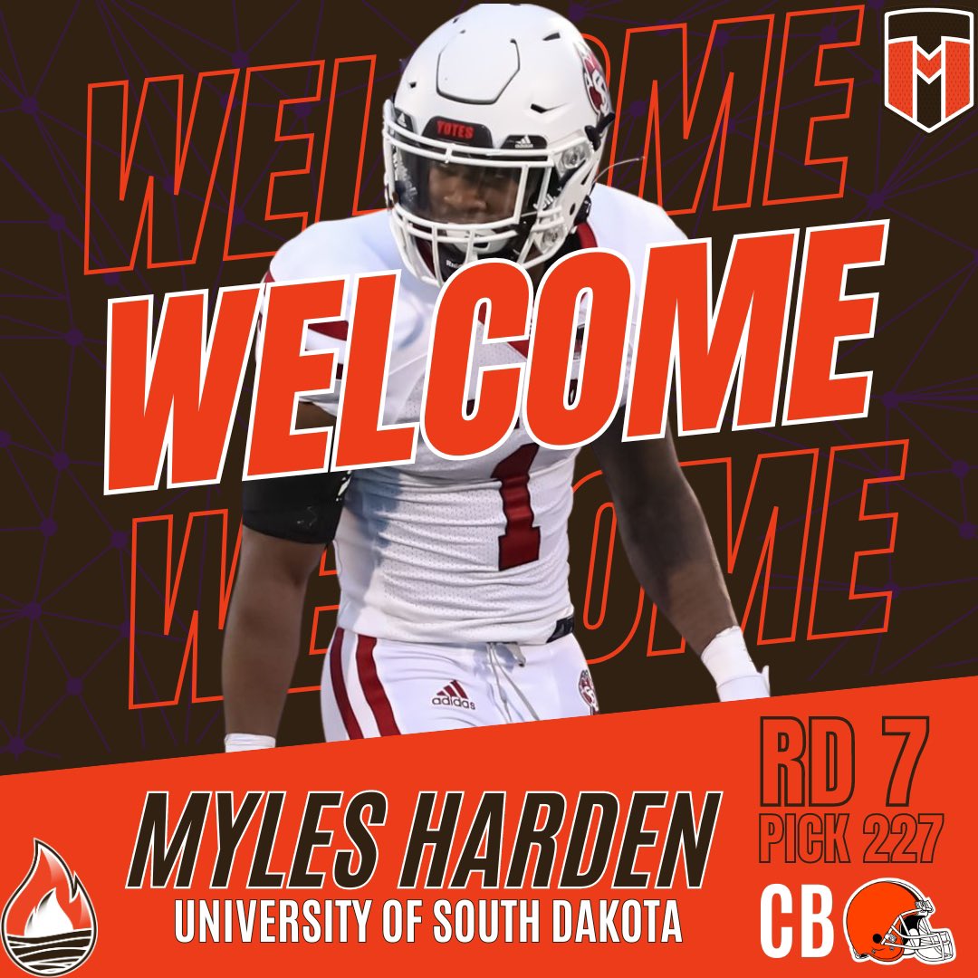 Welcome to the #ClevelandBrowns @myles1harden!

The Browns start to round the draft out with another depth piece.  

#welcome #nfldraft #browns #dawgpound #SouthDakota #Coyotes #dawgs #letsgo #BurningRiverSportscast #TapInMedia