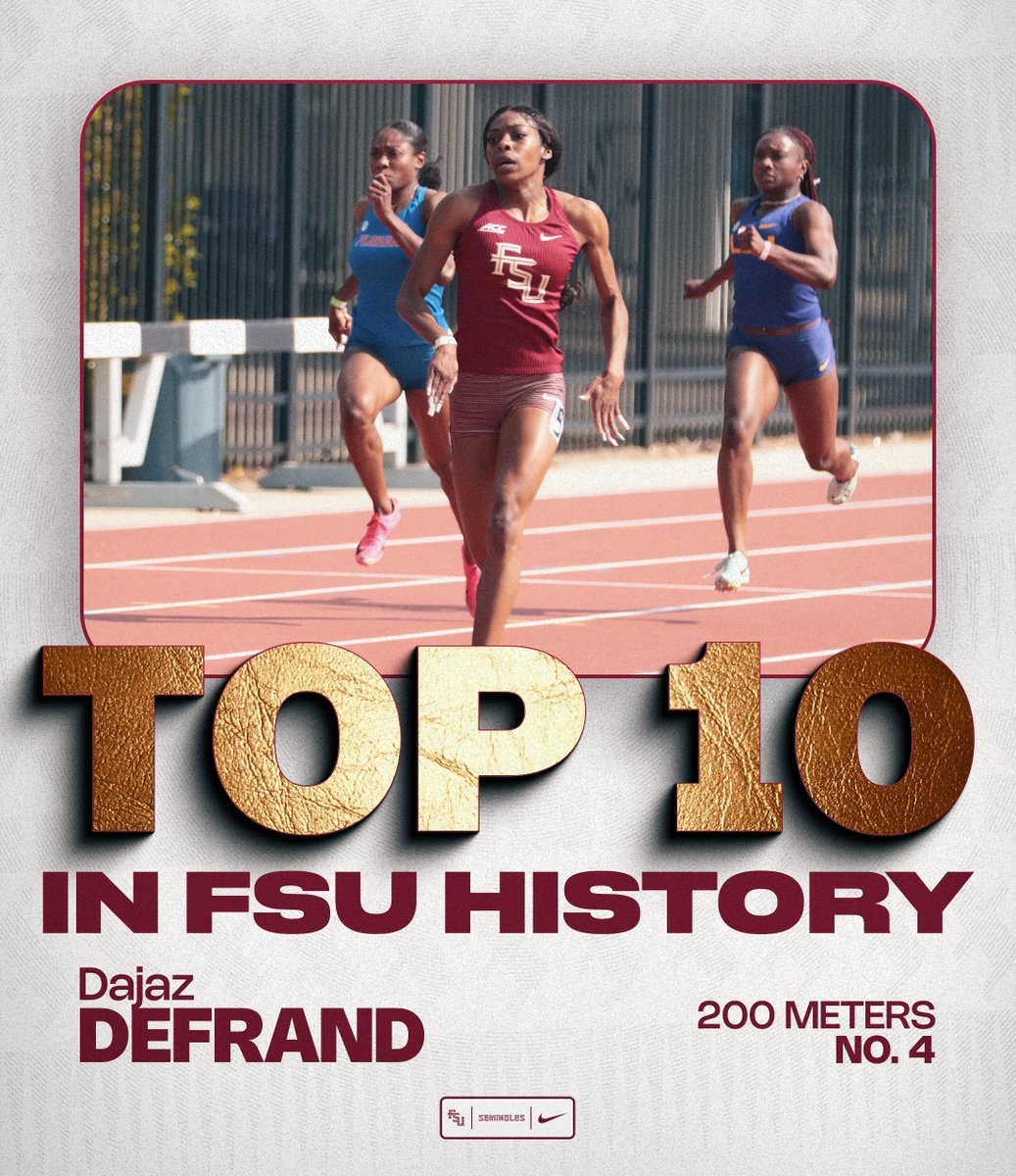 𝐒𝐡𝐞'𝐬 𝐚𝐥𝐰𝐚𝐲𝐬 𝐩𝐮𝐭𝐭𝐢𝐧𝐠 𝐨𝐧 𝐚 𝐬𝐡𝐨𝐰! Dajaz DeFrand places third in the 200m at the LSU Invite, clocking a lifetime best and fourth-fastest time in FSU history at 22.58. #NoleFamily | #OneTribe