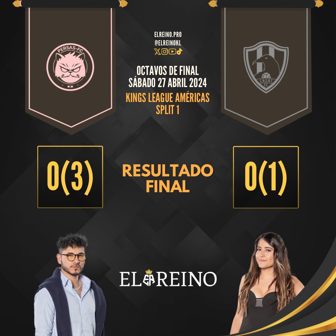 / RESULTADO FINAL/ Octavos Final @FCPersas 0-0 (3-1) @ClubDeCuervos PENALTIS SHOOTOUT ❌ Trejo ✅Cisneros ❌Eder ❌Menon ❌Donovan ✅Guti ✅Aja ✅Olmedo #KingsLeagueAmericas