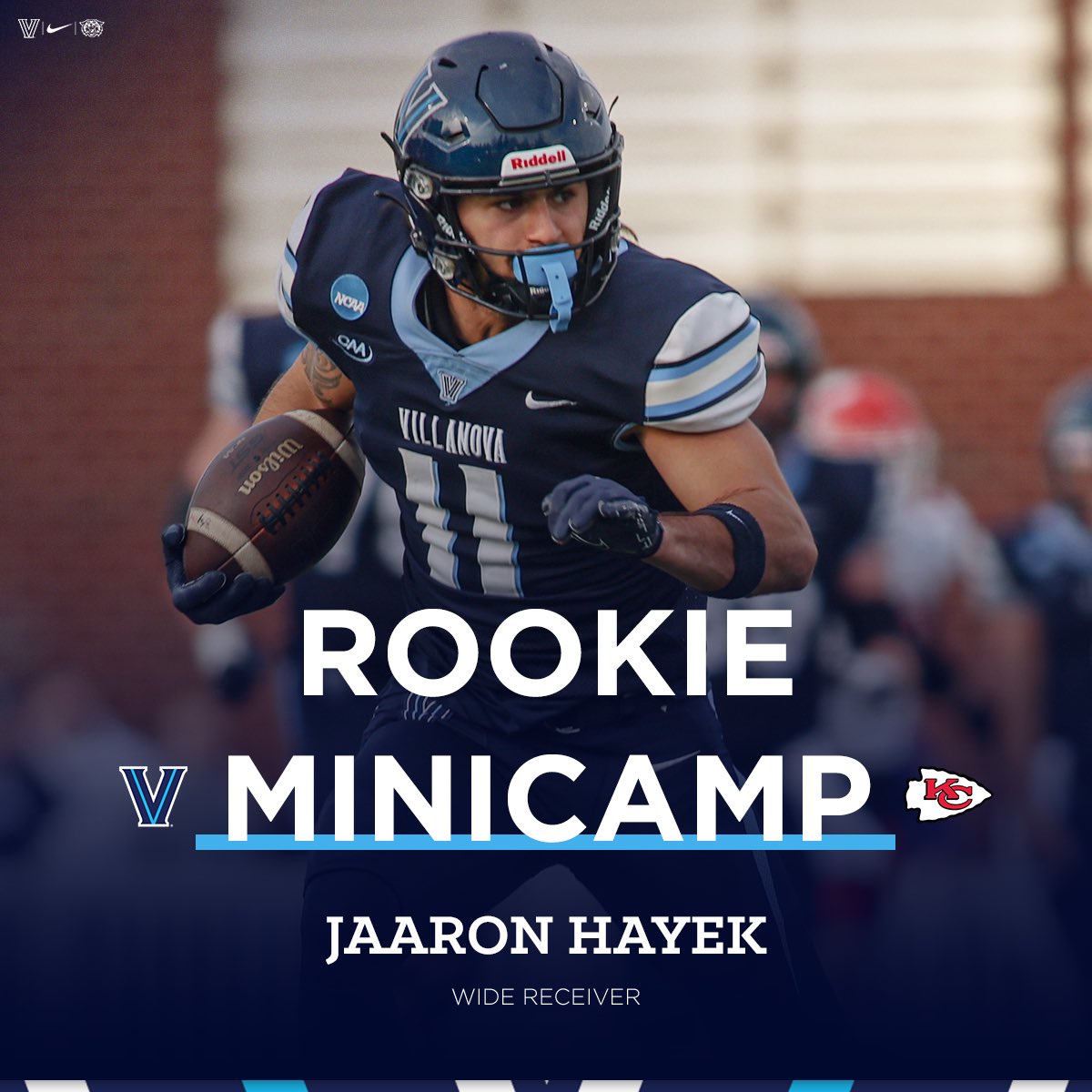 NovaFootball's tweet image. .@jaaron_hayek has been invited to the @Chiefs Rookie Minicamp! ✌️

#TapTheRock #CatsintheNFL