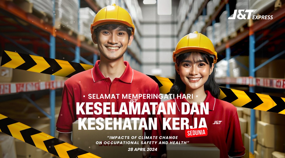 Selamat memperingati Hari Keselamatan dan Kesehatan Kerja Sedunia☺️🎉 mari tingkatkan kesadaran budaya K3 secara bersama-sama mewujudkan lingkungan kerja yang aman dan sehat, sebagai prinsip dasar di tempat kerja. Salam safety J&T Friends⛑️ #jntexpressid #BulanK3Nasional