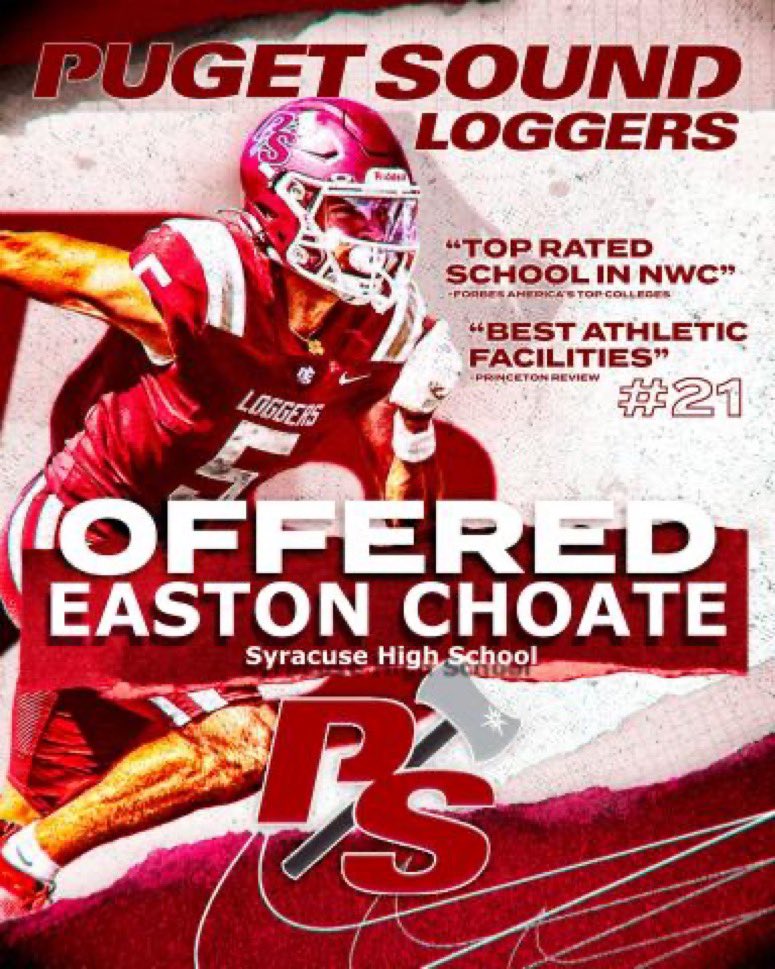 Easton Choate 5 ⭐️ K/P (@choateeaston) on Twitter photo Excited and humbled to have received an offer from University Of Puget Sound! Thank you <a href="/LOGGER_LBCOACH/">UPS Loggers Coach Jeff Schmidt</a> and staff!
<a href="/MitchTulane/">Mitch Tulane</a> <a href="/Chris_Sailer/">Chris Sailer Kicking</a> <a href="/RogueKicking/">Coach Jax / Rogue Kicking</a> <a href="/CuseTitans_FB/">SyracuseTitans_FB</a> Excited and humbled to have received an offer from University Of Puget Sound! Thank you <a href="/LOGGER_LBCOACH/">UPS Loggers Coach Jeff Schmidt</a> and staff!
<a href="/MitchTulane/">Mitch Tulane</a> <a href="/Chris_Sailer/">Chris Sailer Kicking</a> <a href="/RogueKicking/">Coach Jax / Rogue Kicking</a> <a href="/CuseTitans_FB/">SyracuseTitans_FB</a>